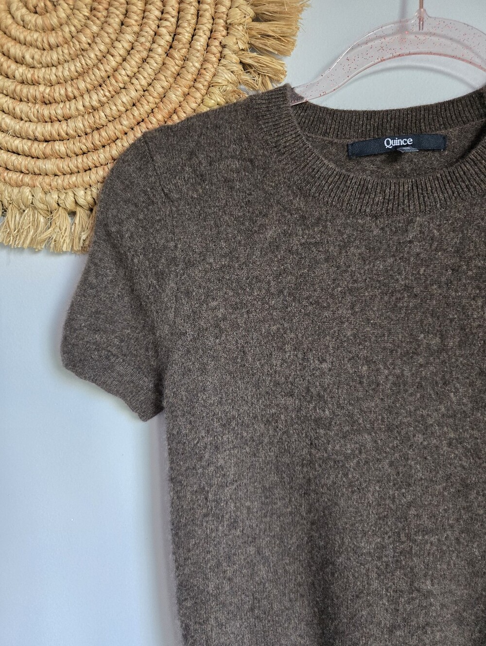 Quince Mongolian 100% Cashmere Brown Short Sleeve Sweater Tee SZ Small Preppy - Picture 4 of 9